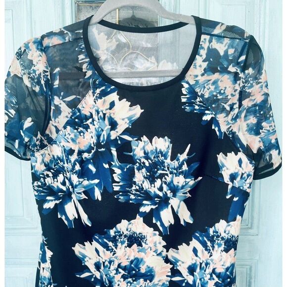 Catherine Catherine Malandrino Sz6 Floral Sheath Dress Blue Black Watercolor - Picture 5 of 10